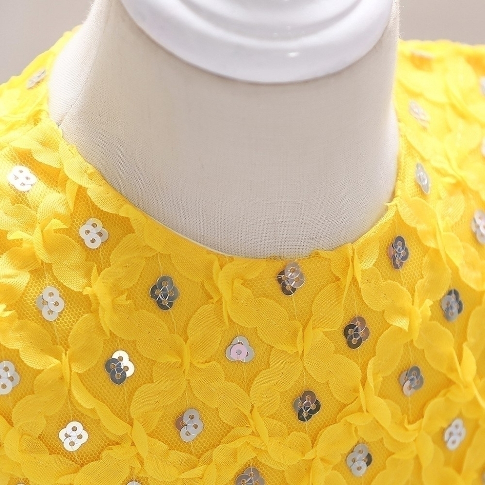 Curtsy&Bows Lined Crinoline w/ Faux Sequines Yellow Laced Dress, Size 18m,NWT - Picture 3 of 5